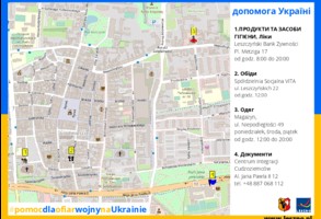 Mapka z danymi adresowymi punktów pomocowych