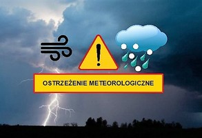 Błyskawica, napis ostrzeżenie meteorologiczne